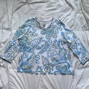 Jess & Jane Vintage y2k paisley floral long sleeve shirt sz xl artsy fairy boho